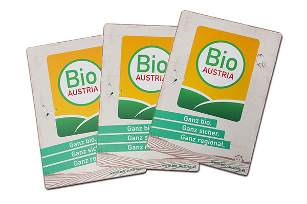 Kunststoffbeschichtete Werbetafeln Bio Austria witterungsbeständig