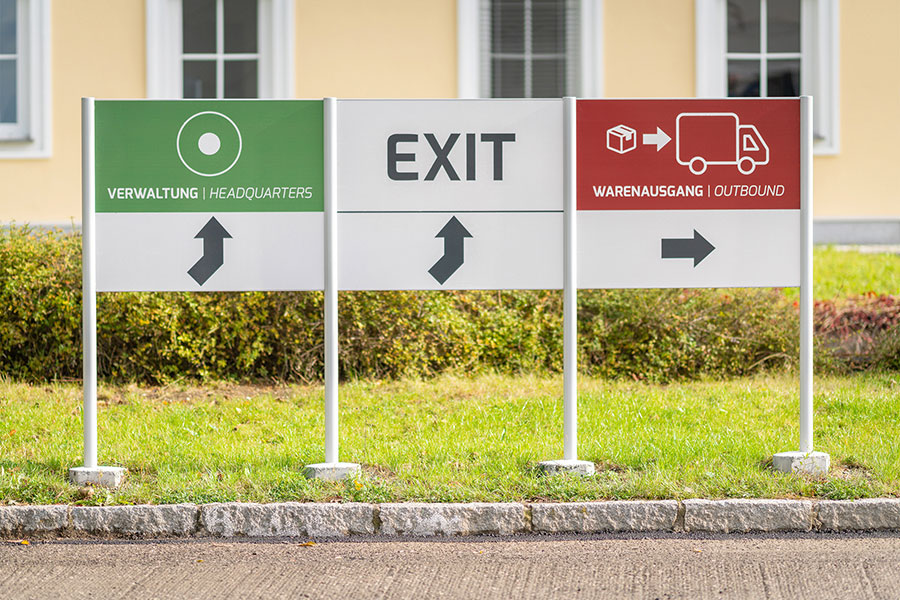 Wegweiser CF40: Verwaltung, Exit, Warenausgang